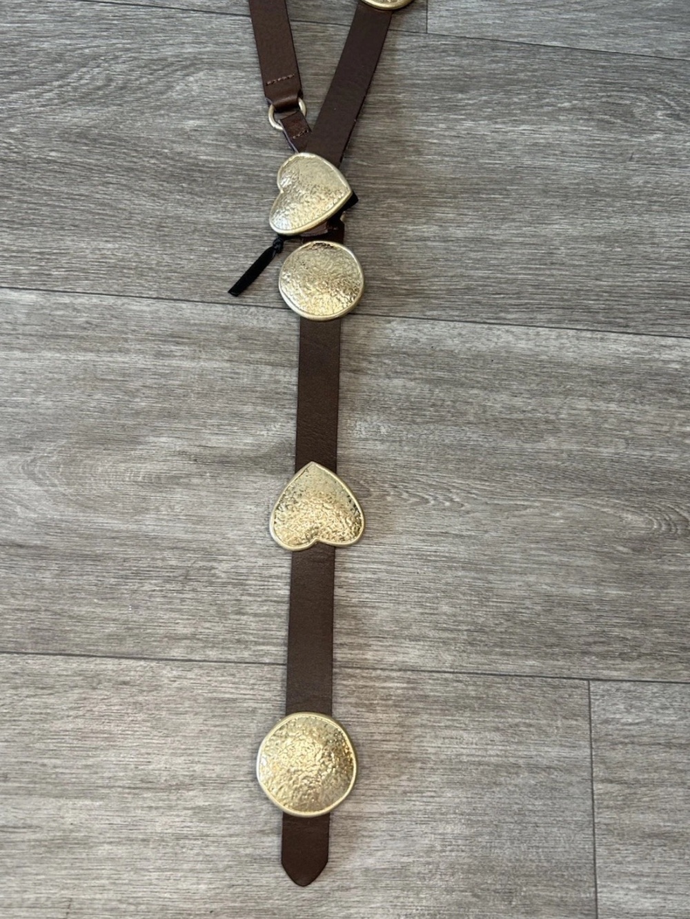 ZARA Hammered Gold Heart Drop Belt Brown Leather Size 85 Statement Design NWOT M - Picture 14 of 15